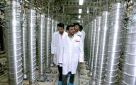 Iranian President Mahmoud Ahmadinejad visits the Natanz uranium enrichment facility at a desert site in the Isfahan province of Iran. The nuclear site has been the catalyst of the West\'s five-year standoff with Tehran over its program to enrich uranium. Tehran insists that the site is peaceful, turning natural uranium into fuel for nuclear power, while the US and western allies assert that Natanz\'s centrifuges are for enriching uranium into fuel for nuclear weapons