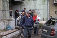 April 19, 2024 - Dnipro, Ukraine: Residents stay outside an apartment block that was partially destroyed by the Russian missile attack on Dnipro, central Ukraine, which occured in the morning on Friday. At least, two people were killed and 16 injured in Dnipro. (Mykola Miakshykov\/Ukrinform \/ Polaris