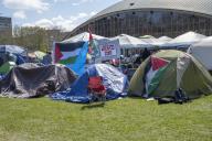 April 24, 2024 - Cambridge, Massachusetts, United States: MIT students and non MIT students protesting Israel\'s war in Gaza. MIT students peacefully camping under tents on the lawn in front of the student center. (Rick Friedman \/Polaris