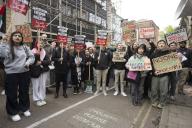 Image Licensed to i-Images / Polaris) Picture Agency. 26/04/2024. Oxford, United Kingdom: Demonstrators protest outside the Oxford Union, United Kingdom, where Nancy Pelosi delivered the Benazir Bhutto Lecture. (i-Images / Polaris
