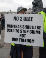 Image Licensed to i-Images \/ Polaris) Picture Agency. 27\/04\/2024. London, United Kingdom: ULEZ Protest Trafalgar Square. Protest against ULEZ Ultra Low Emission Zone, at Trafalgar Square London. (Martyn Wheatley \/ i-Images \/ Polaris