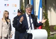 KYIV, UKRAINE - MAY 1, 2024 - Ambassador Extraordinary and Plenipotentiary of France to Ukraine Gael Veyssiere delivers a speech during an event to hand over 13 specialised cars from the UNFPA Ukraine to the departments and mobile response groups of Ukraineâs National Police fighting domestic violence with the support of the French government under the Support for Police in Building Effective Model for Responding to Domestic and Gender-based Violence during War and Transitional Period project, Kyiv, capital of Ukraine. (Ukrinform\/POLARIS
