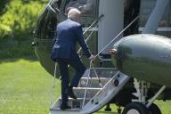 4\/1\/2024 - Washington, DC, United States of America: United States President Joe Biden boards Marine One as he departs the White House in Washington, DC, headed to North Carolina, to pay his respects to the law enforcement officers killed and wounded recently in the line of duty in Charlotte and then make remarks on infrastructure in Wilmington, May 2, 2024. (Chris Kleponis \/ CNP \/ Polaris