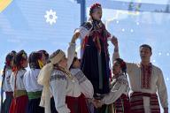 VINNYTSIA, UKRAINE - MAY 1, 2024 - Members of a folk band dressed in national costumes dance during the pre-Easter event Zapletemo Shuma at the Shchedryk creative space, Vinnytsia, west-central Ukraine. (Ukrinform\/POLARIS