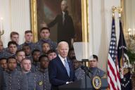 4\/5\/2024 - Washington, District of Columbia, United States of America: United States President Joe Biden presents the Commander-in-Chiefâs Trophy to the United States Military Academy Army Black Knights at the White House in Washington, DC, May 6, 2024. (Chris Kleponis \/ CNP \/ Polaris