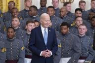 4\/5\/2024 - Washington, District of Columbia, United States of America: United States President Joe Biden participates in the ceremony presenting the Commander-in-Chiefâs Trophy to the United States Military Academy Army Black Knights at the White House in Washington, DC, May 6, 2024. (Chris Kleponis \/ CNP \/ Polaris