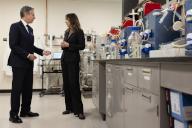 Secretary Antony J. Blinken is given a tour of synthetic biology company Antheia by co-founder Christina Smolke in Menlo Park, California, May 6, 2024. (POLARIS