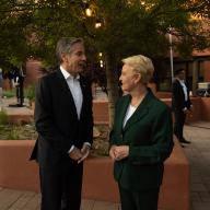 Secretary Antony J. Blinken speaks with Cindy McCain at the McCain Instituteâs 2024 Sedona Forum in Sedona, Arizona, May 3, 2024. (POLARIS