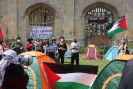 07\/05\/2024. Cambridge, United Kingdom. Pro-Palestinian protesters outside Cambridge University.Pro-Palestinian students and activists have set up encampments outside Cambridge universities (Andrew Parsons \/ Parsons Media\/POLARIS
