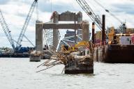 Salvors with the Unified Command continue wreckage removal from the M/V DALI and surrounding area, May 11, 2024, during the Key Bridge Response 2024. Debris and wreckage removal is ongoing in support of a top priority to safely and efficiently open the Fort McHenry Channel. (POLARIS