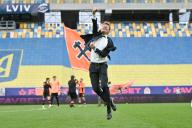 LVIV, UKRAINE - MAY 11, 2024 - A man reacts to FC Shakhtar Donetsk claiming a 1-0 win over FC Dynamo Kyiv in the 2023/24 Ukrainian Premier League Matchday 28 game at the Arena Lviv, Lviv, western Ukraine. The Miners have won the 2023/24 Ukrainian Premier League title early with a seven-point gap and two rounds before the end of the championship due to the goal of Shakhtarâs midfielder Heorhii Sudakov in the 33rd minute. (Ukrinform/POLARIS