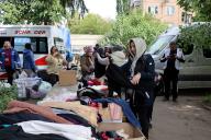 KHARKIV, UKRAINE - MAY 13, 2024 - People pick up clothes at a centre for evacuees from Kharkiv region, Kharkiv, northeastern Ukraine. (Ukrinform/POLARIS