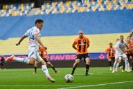 LVIV, UKRAINE - MAY 11, 2024 - Defender Oleksandr Tymchyk of FC Dynamo Kyiv kicks the ball during the 2023\/24 Ukrainian Premier League Matchday 28 game against FC Shakhtar Donetsk at the Arena Lviv, Lviv, western Ukraine. The Miners have won the 2023\/24 Ukrainian Premier League title early with a seven-point gap and two rounds before the end of the championship due to the goal of Shakhtarâs midfielder Heorhii Sudakov in the 33rd minute. (Ukrinform\/POLARIS