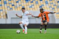 LVIV, UKRAINE - MAY 11, 2024 - Defender Oleksandr Tymchyk (L) of FC Dynamo Kyiv and midfielder Kevin of FC Shakhtar Donetsk are seen in action during the 2023\/24 Ukrainian Premier League Matchday 28 game at the Arena Lviv, Lviv, western Ukraine. The Miners have won the 2023\/24 Ukrainian Premier League title early with a seven-point gap and two rounds before the end of the championship due to the goal of Shakhtarâs midfielder Heorhii Sudakov in the 33rd minute. (Ukrinform\/POLARIS