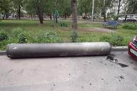 KHARKIV, UKRAINE - MAY 14, 2024 - Remains of an unexploded Russian missile that fell in a residential area of Kharkiv, northeastern Ukraine(Ukrinform\/POLARIS