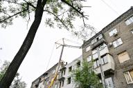 ZAPORIZHZHIA, UKRAINE - MAY 14, 2024 - Overhaul of a residential building damaged by a Russian missile strike on October 10, inspected by Head of Zaporizhzhia Regional State Administration Ivan Fedorov during an onsite meeting, Zaporizhzhia, southeastern Ukraine(Ukrinform/POLARIS