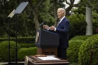 5\/14\/2024 - Washington, District of Columbia, United States of America: United States President Joe Biden speaks during an event in the Rose Garden at the White House on May 14, 2024 in Washington, DC. The President is announcing increased tariffs on certain goods imported from China such as aluminum and steel as well as a significant increase on Chinese Electronic Vehicles (EV). (Samuel Corum \/ CNP \/ Polaris