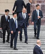 Working trip of Russian President Vladimir Putin to China. Russian Foreign Minister Sergei Lavrov (center) during the official welcoming ceremony of the Russian President at the Great Hall of the People on Tiananmen Square. 16.05.2024 China, Beijing (Peking) (Dmitry Azarov\/Kommersant\/POLARIS