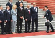 Working trip of Russian President Vladimir Putin to China. From left to right: Deputy Chairman of the Russian Government - Plenipotentiary Representative of the President of Russia in the Far Eastern Federal District Yuri Trutnev, Deputy Chairman of the Russian Government Vitaly Savelyev, Deputy Chairman of the Russian Government Tatyana Golikova, First Deputy Chairman of the Russian Government Denis Manturov, Secretary of the Russian Security Council Sergei Shoigu and Minister of Foreign Affairs Russian Affairs Sergei Lavrov during the official welcoming ceremony of the Russian President at the Great Hall of the People on Tiananmen Square. 16.05.2024 China, Beijing (Peking) (Dmitry Azarov\/Kommersant\/POLARIS
