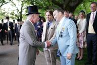 Image Licensed to i-Images / Polaris) Picture Agency. 15/05/2024. London, United Kingdom: King Charles III meeting Barney and Bradley Walsh at a Buckingham Palace Garden Party in London. ( i-Images / Polaris) 