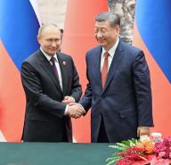 Working trip of Russian President Vladimir Putin to China. Russian President Vladimir Putin (left) and Chinese President Xi Jinping (right) during a meeting at the Great Hall of the People. 16.05.2024 China, Beijing (Peking) (Dmitry Azarov/Kommersant/POLARIS