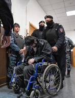 A court hearing to extend the term of arrest for eight accused of organizing the terrorist attack on March 22, 2024 in the Crocus City Hall concert hall, in the Basmanny District Court. Accused Muhammadsobir Fayzov (center) before the start of the hearing. 16.05.2024 Russia, Moscow (Igor