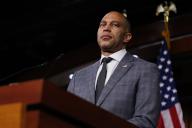 5/16/2024 - Washington, District of Columbia, United States of America: United States House Minority Leader Hakeem Jeffries (Democrat of New York) speaks during a press conference in the US Capitol in Washington DC, on Thursday, May 16, 2024. (Aaron Schwartz / CNP / Polaris