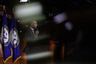 5/16/2024 - Washington, District of Columbia, United States of America: United States House Minority Leader Hakeem Jeffries (Democrat of New York) speaks during a press conference in the US Capitol in Washington DC, on Thursday, May 16, 2024. (Aaron Schwartz / CNP / Polaris