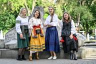 ZAPORIZHZHIA, UKRAINE - MAY 16, 2024 - Women in national costumes pose for a picture during the World Vyshyvanka Day celebration on Festyvalna Square, Zaporizhzhia, southeastern Ukraine. (UKRINFORM/POLARIS