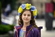 ZAPORIZHZHIA, UKRAINE - MAY 16, 2024 - A girl wears a flower wreath in the national colors during the World Vyshyvanka Day celebration on Festyvalna Square, Zaporizhzhia, southeastern Ukraine. (UKRINFORM/POLARIS