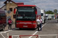 ODESA REGION, UKRAINE - MAY 16, 2024 - A bus and trucks are pictured at the Reni-Giurgiulesti international automobile checkpoint on the Ukraine-Moldova border which has been reopened after its reconstruction, Odesa region, southern Ukraine. (Ukrinform/POLARIS