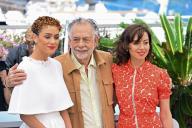 77th International Cannes Film Festival / Festival de Cannes 2024. Day four. From left to right: actress Nathalie Emmanuel, director Francis Ford Commola and actress Audrey Plaza during a photocall for director Francis Ford Coppola