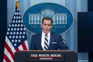 5/17/2024 - Washington, District of Columbia, United States of America: John Kirby, White House national security communications advisor, speaks during a news conference in the James S. Brady Press Briefing Room at the White House in Washington, DC, US, on Friday, May 17, 2024. The Biden administration is quadrupling US tariffs on electric vehicles manufactured in China. (Al Drago / CNP / Polaris