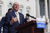 May 16, 2024 - Washington, DC, United States: United States House Majority Leader Steve Scalise (Republican of Louisiana) gives remarks regarding the Israel Security Act, on the House Steps of the US Capitol in Washington DC, on Thursday, May 16, 2024. (Aaron Schwartz \/ CNP \/ Polaris