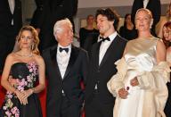 77th International Cannes Film Festival / Festival de Cannes 2024. Day four. From left to right: publicist and public figure Alejandra Silva, actor Richard Gere, his son Homer James Jigmy Gere and actress Uma Thurman at the premiere of the film "Oh Canada." 17.05.2024 France, Cannes (Anatoliy Zhdanov/Kommersant/POLARIS
