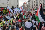 Image Licensed to i-Images / Polaris) Picture Agency. 18/05/2024. London, United Kingdom: Pro Palestinian March London. Pro Palestinian march starting at Portland Place with supporters of Israel counter protesting at Piccadilly Circus. (Martyn Wheatley / i-Images / Polaris