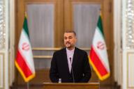 November 23, 2022 - Tehran, Iran: Foreign minister of Iran Hossein Amir-Abdollahian during a press conference. (Arash Khamooshi\/Polaris