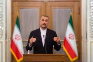 November 23, 2022 - Tehran, Iran: Foreign minister of Iran Hossein Amir-Abdollahian during a press conference. (Arash Khamooshi\/Polaris