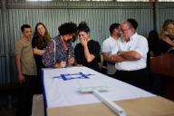 May 19, 2024 - Srigim, Israel: The funeral of Shani Louk,23, who was murdered on October 7th in the Nova festival. Her body was taken to Gaza. A few days ago her body was returned to Israel by the IDF forces. By her coffin on the left are Shani