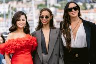 May 19, 2024 - Cannes, France: May 19, 2024 - Cannes, France: Selena Gomez, Zoe Saldana and Karla Sofia Gachet at the photocall for the film Emilia Perez. (Terence Baelen\/Starface \/ Polaris
