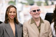 May 19, 2024 - Cannes, France: Director Jacques Audiard and Zoe Saldana at the photocall for the film Emilia Perez. (Terence Baelen\/Starface \/ Polaris