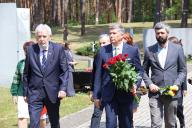 KYIV, UKRAINE - MAY 19, 2024 - Ambassador of the Republic of Poland to Ukraine Jaroslaw Guzy, Temporary Acting Minister of Culture and Information Policy of Ukraine Rostyslav Karandieiev and head of the Ukrainian Institute of National Memory Anton Drobovych (L to R) visit at the Bykivnia Graves National Historical and Memorial Reserve on the Day of Remembrance of the Victims of Political Repressions, Kyiv, capital of Ukraine. (UKRINFORM/POLARIS