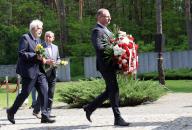 KYIV, UKRAINE - MAY 19, 2024 - Ambassador of the Republic of Poland to Ukraine Jaroslaw Guzy (L) visits the Bykivnia Graves National Historical and Memorial Reserve on the Day of Remembrance of the Victims of Political Repressions, Kyiv, capital of Ukraine. (UKRINFORM/POLARIS