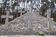 KYIV, UKRAINE - MAY 19, 2024 - Crosses are seen over a mass burial site at the Bykivnia Graves National Historical and Memorial Reserve on the Day of Remembrance of the Victims of Political Repressions, Kyiv, capital of Ukraine. (UKRINFORM/POLARIS