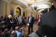 5/21/2024 - Washington, District of Columbia, United States of America: United States Senate Majority Leader Chuck Schumer (Democrat of New York) speaks at a weekly post-luncheon press conference in the US Capitol in Washington, D.C. on Tuesday, May 21, 2024. (Annabelle Gordon / CNP / Polaris