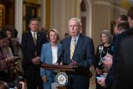 5/21/2024 - Washington, District of Columbia, United States of America: United States Senate Minority Leader Mitch McConnell (Republican of Kentucky) speaks at a weekly post-luncheon press conference in the US Capitol in Washington, D.C. on Tuesday, May 21, 2024. (Annabelle Gordon / CNP / Polaris