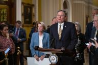 5/21/2024 - Washington, District of Columbia, United States of America: United States Senator Steve Daines (Republican of Montana) speaks at a weekly post-luncheon press conference in the US Capitol in Washington, D.C. on Tuesday, May 21, 2024. (Annabelle Gordon / CNP / Polaris