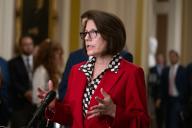 5/21/2024 - Washington, District of Columbia, United States of America: United States Senator Catherine Cortez Masto (Democrat of Nevada) speaks at a weekly post-luncheon press conference in the US Capitol in Washington, D.C. on Tuesday, May 21, 2024. (Annabelle Gordon / CNP / Polaris