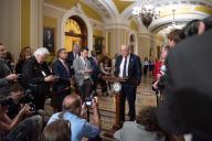 5/21/2024 - Washington, District of Columbia, United States of America: United States Senate Majority Leader Chuck Schumer (Democrat of New York) speaks at a weekly post-luncheon press conference in the US Capitol in Washington, D.C. on Tuesday, May 21, 2024. (Annabelle Gordon / CNP / Polaris