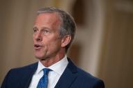 5/21/2024 - Washington, District of Columbia, United States of America: United States Senator John Thune (Republican of South Dakota) speaks at a weekly post-luncheon press conference in the US Capitol in Washington, D.C. on Tuesday, May 21, 2024. (Annabelle Gordon / CNP / Polaris